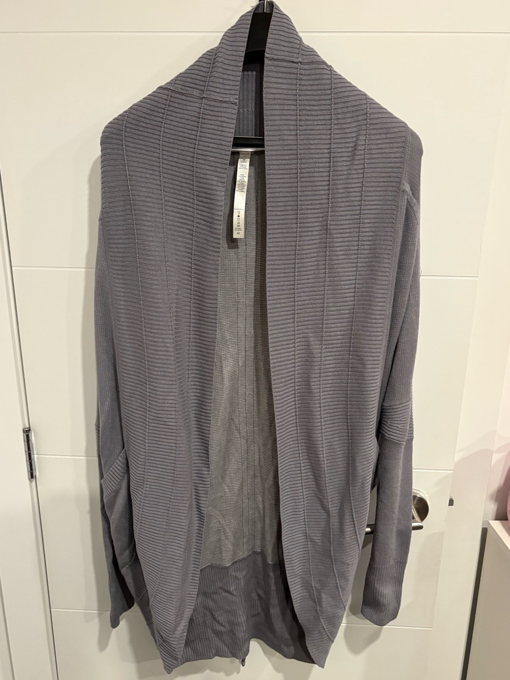 Lululemon Athletica Grey Ribbed Knit Open Front Long Cardigan Size 10